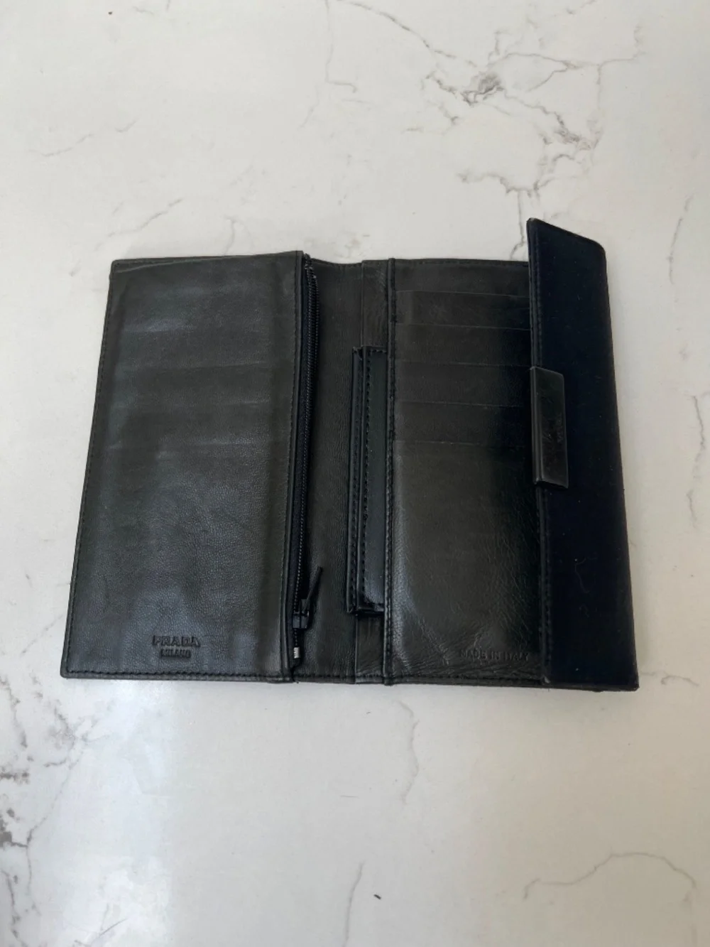 Vintage Prada Black Tessuto Nylon & Leather Trifold Wallet – Made in Italy